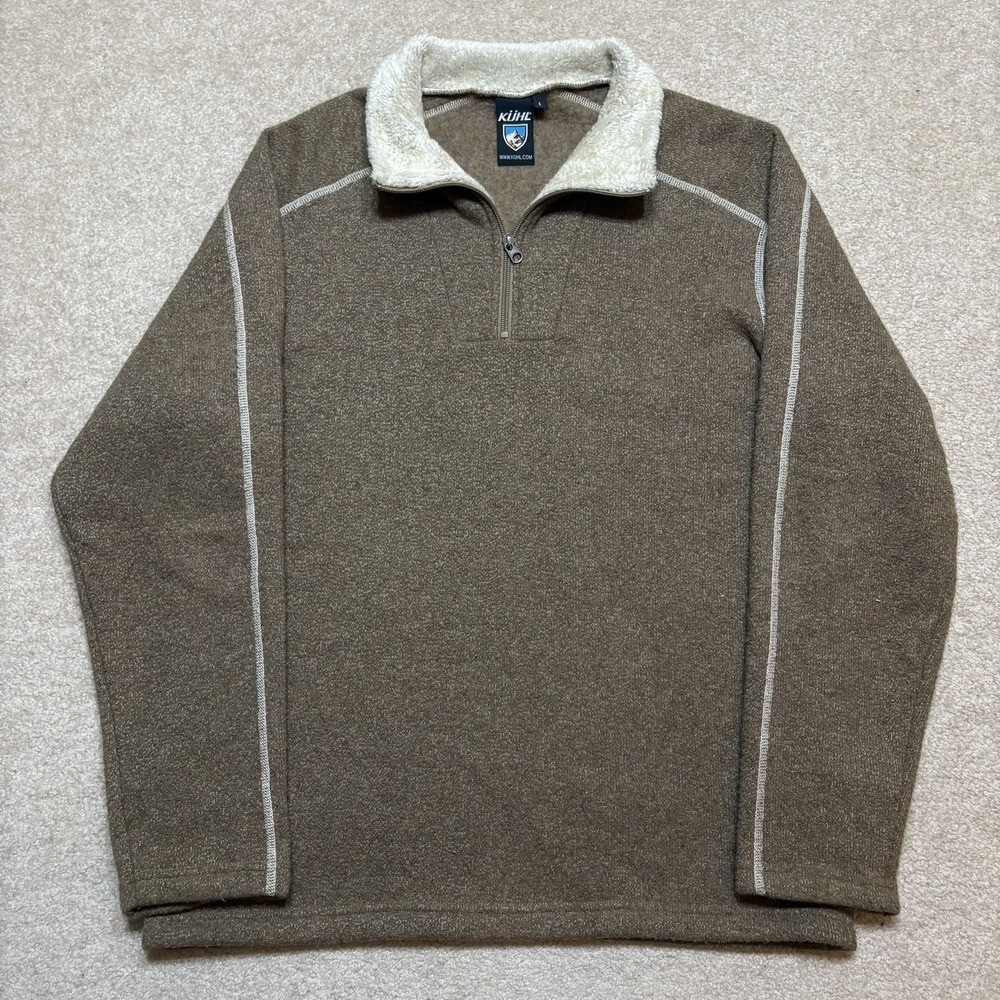 Kuhl Europa Alfpaca Fleece Sweater Mens Large Brown 1/4 Zip Pullover Outdoor
